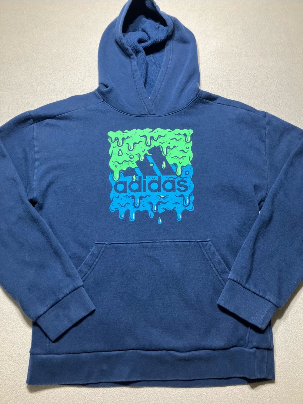 Adidas Boys XL 18/20 Navy Blue Slime Graphic Fleece Pullover Hoodie Great Cond